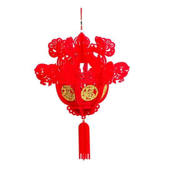2 Stück Laternenanhänger zum chinesischen Neujahr mit Segensworten, Jahr des Drachen, Glücksszene, Layout-Ornament, Filzstoff, rote Laterne, Feiertagsparty, Zuhause