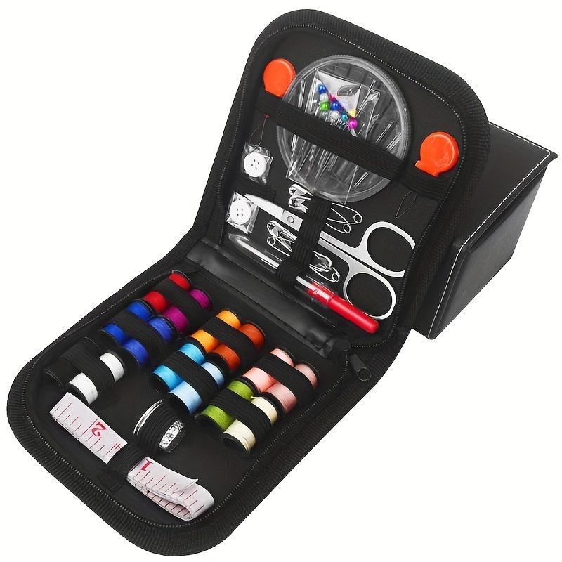 Portable Black Sewing Kit for Home, Beginners, Travel, DIY Sewing - Complete with Needles, Scissors, Threads, Measuring Tape & More