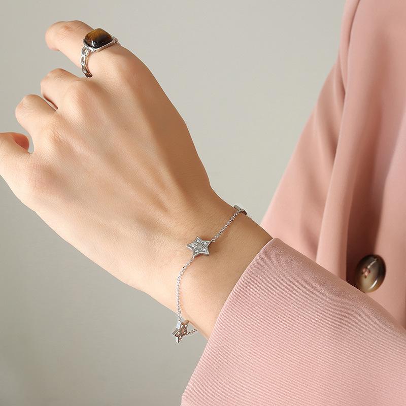 Pentagram Inkrustowany Cyrkoniami Niszowy Słodki Naszyjnik Bransoletka Stal Tytanowa Platerowana 18K Złotem Zestaw Biżuterii