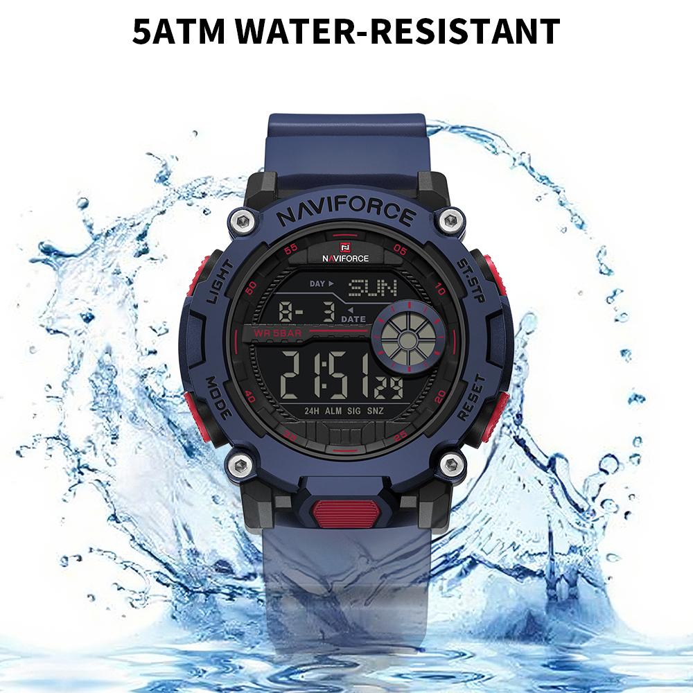 Naviforce Original Men LCD Digital Watch Lightweight Silicone Strap Waterproof Calendar Date Chronograph Alarm Men Boys Outdoor Watch NF7133