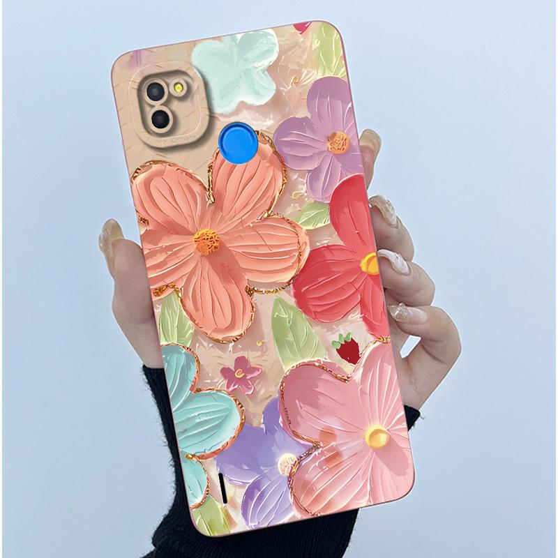 For Tecno Pop 4 Lte Case Liquid Silicone Fashion Simplicity Oil Painting Floral Back Cover For Techno Pop4 Air Phone Case BC1s