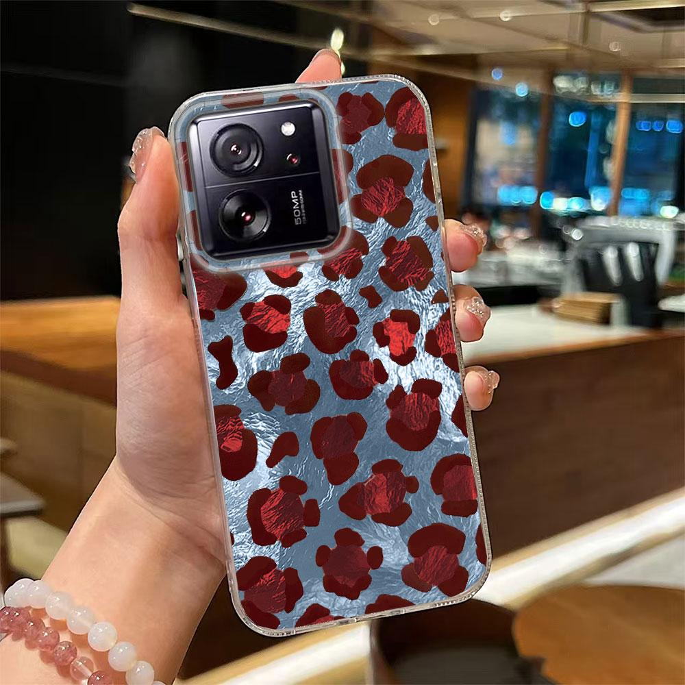 Korean Fashion Pink Leopard Print Phone Case for Xiaomi 13T 14T 11 Lite NE Poco X5 M6 Pro X6 X7 X3 Pro NFC C65 C61 M5S TPU Cover