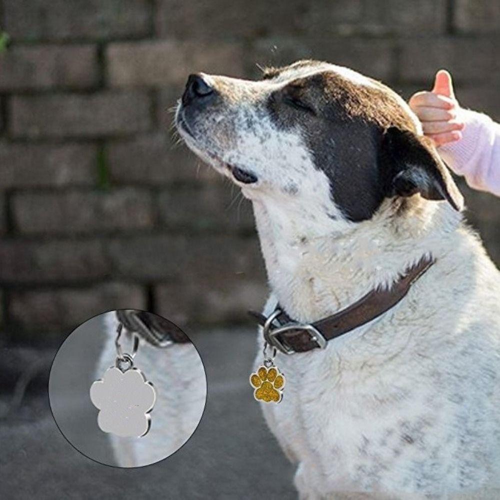 Cat Dog Paw Print Pet Glitter Pendant Anti-Lost Pet Collar Tag Pendant Dog Cat Tags Kitten