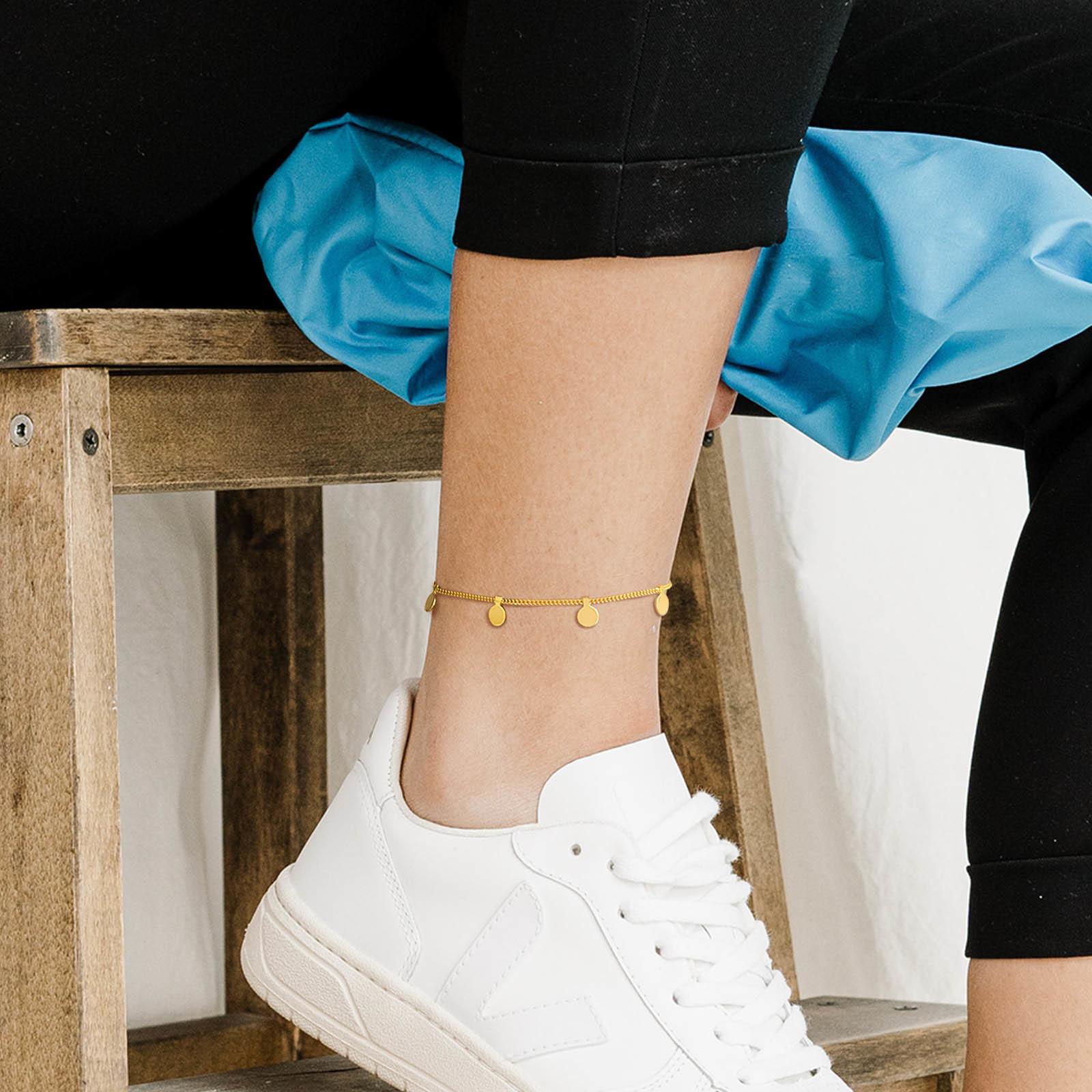 Disc  Anklet Bracelet on Leg  for Women, Coin Anklet Stainless Steel Chain Adjustable, Summer Beach Anklet Jewelry
