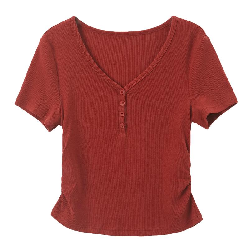 Sancai Women s V-Neck Slim Fit Short Sleeve T-Shirt S