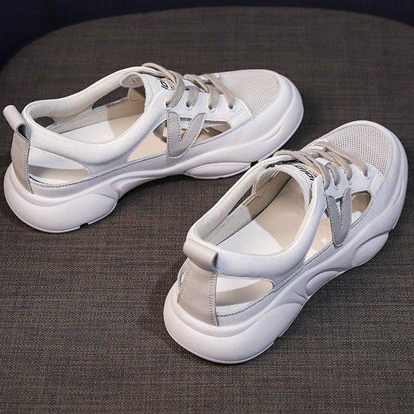 Korean version of fashion breathable little white shoes women's 2024 summer new round head breathable hollow sports shoes casual sandals women