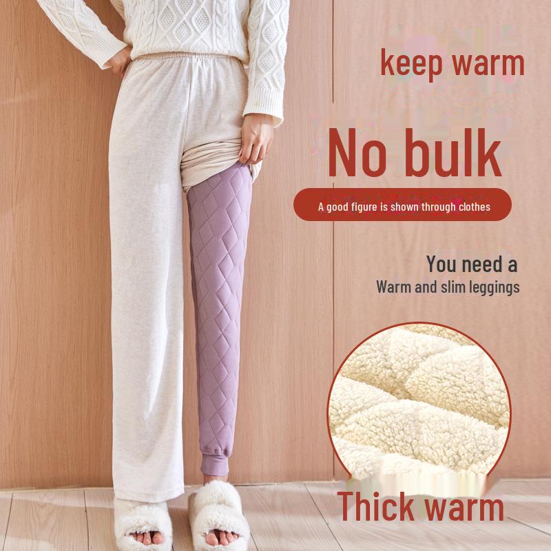 Women's Plus Velvet High-Waisted Lambskin Leggings - Warm, Thick, Elastic Cotton Pants for Autumn and Winter