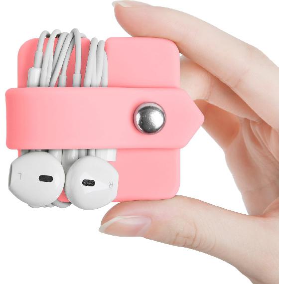 Silicone Earphone Organizer Earphone Wrap Winder Headphone Cord Organizer Wrap Winder Manager/Cable Winder(Pink, 1 Piece)