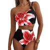 2026 Neues Damen High Waist Bikini-Set Ein Schulter Blumenmuster Badeanzug 2-teilig Bauch Badeanzug