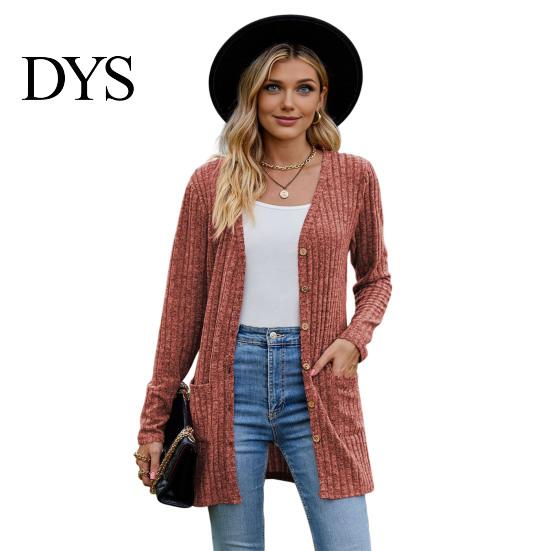 Women Knitwear Fall Long Cardigan Sweater, V Neck Button Front Knit Coat Coat, Sleeve Casual Sweater with Pockets Winter
