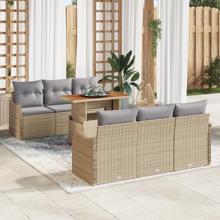 VidaXL Ensemble de Canapé de Jardin de 7 Pièces avec Coussins Beige Rattan Poly 3358142