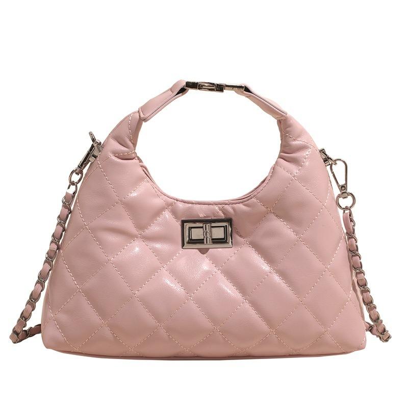 Stylish Simple Versatile Trend Niche Design Rhombus Lock One Shoulder Crossbody Handbag