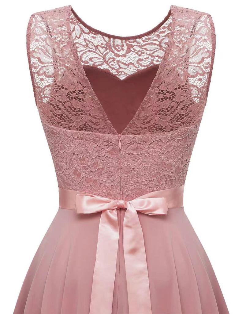 2024 Elegant Lace Patchwork Wide Hem Chiffon Banquet Gown