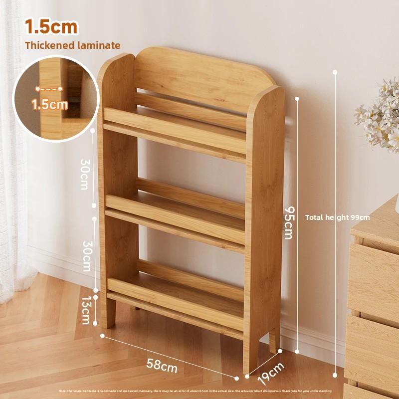 Child-Safe Solid Wood Book Organizer Slim Floor Bookcase with Wall Support Creative Narrow Storage Shelf for Bedroom&Living Room