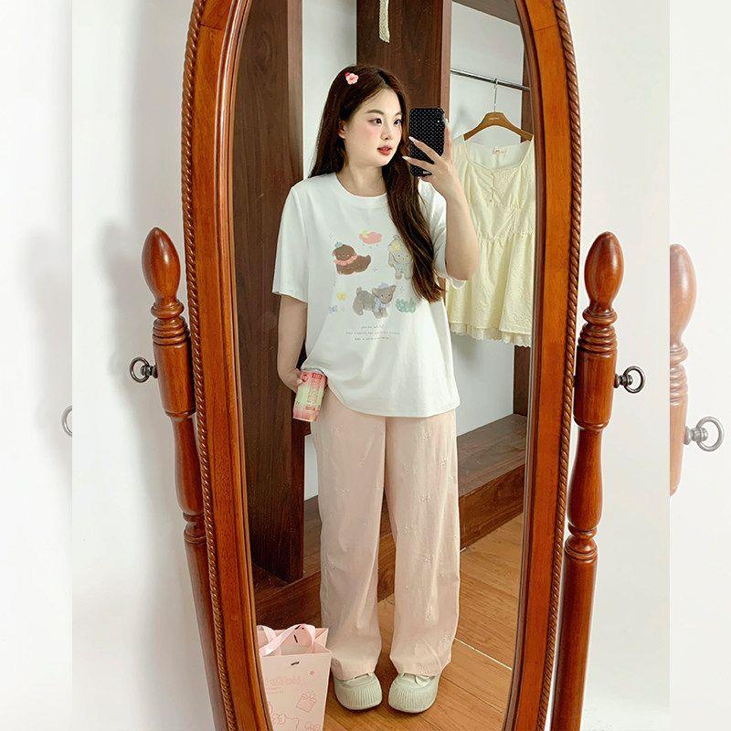 Plus-Size Women s Fashion Bowknot Embroidered Elastic Drawstring Sun-Protective Casual Long Pants for Women 2026 New Style Pink Bow Casual Pants L