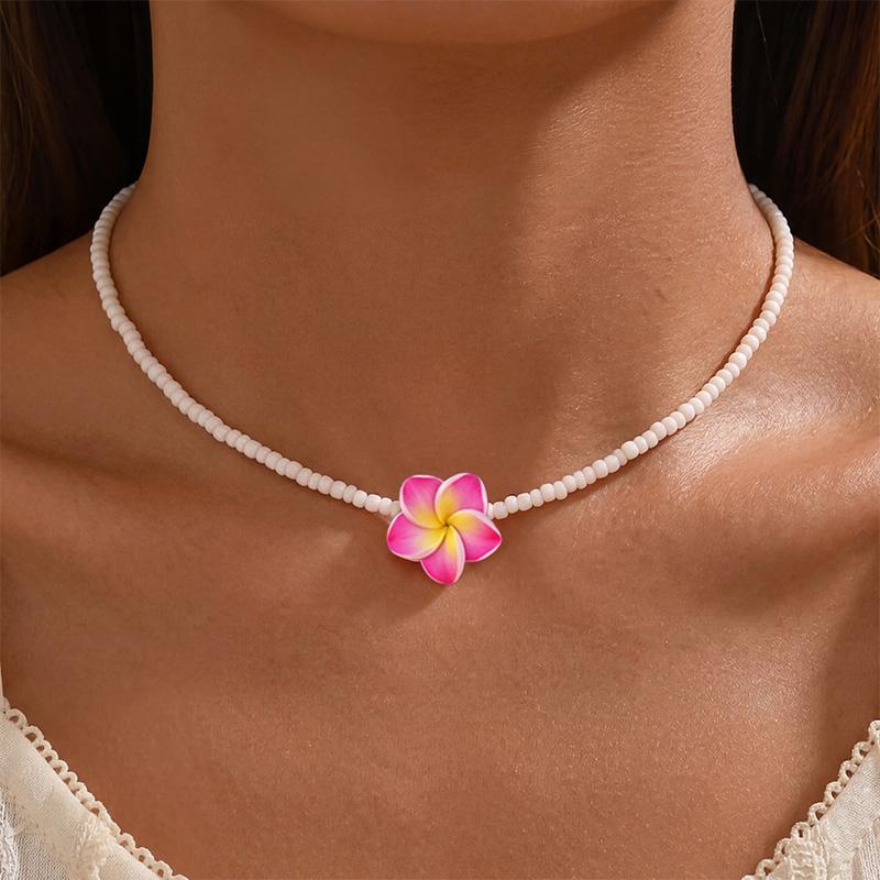

Hawaiian Flower Flower Necklace for Hawaiian Summer Birthday Party Decoration Bohemian Polymer Choker Women Girls Gifts Jewelry
