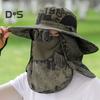 Men Fisherman Hat with Front Cover Large Brim Hollow Mesh Camouflage Print Anti-UV Sunlight Protection Quick Dry Great Breathability Outdoor Fishing