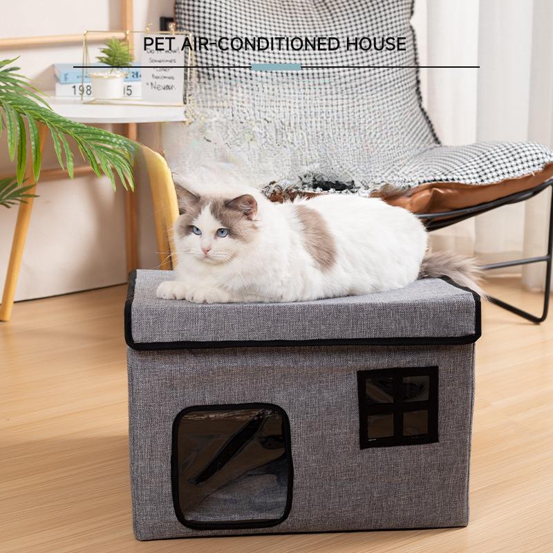 Cameră cu aer condiționat pentru pisici, covoraș cu artefact pentru răcire de vară, cutie de gheață pliabilă, casă pentru pisici, cuib pentru pisici, igloo, articole pentru animale de companie