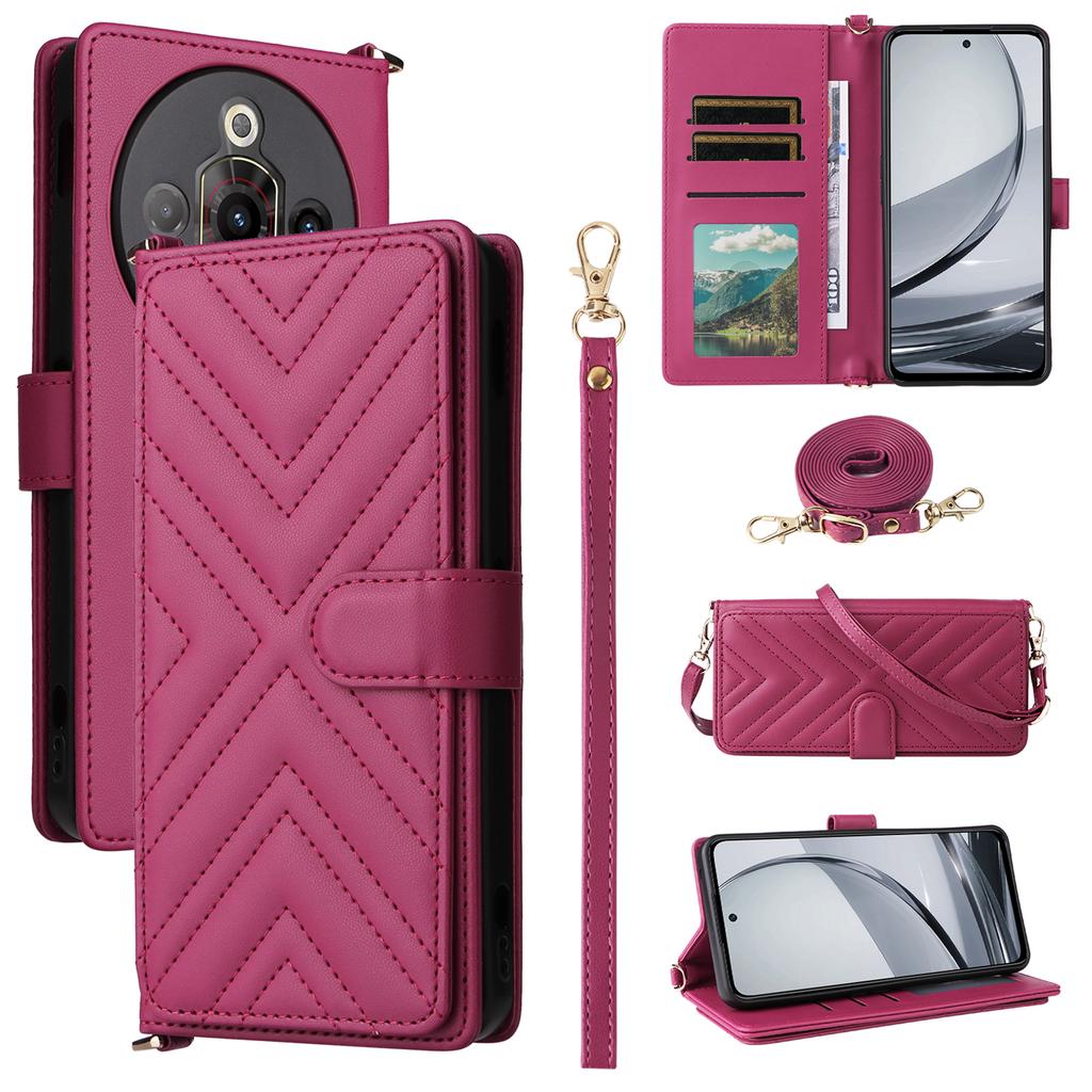For ZTE Nubia Focus Pro Wallet Case with Shoulder/Wrist Strap Leather Phone Cover Stand