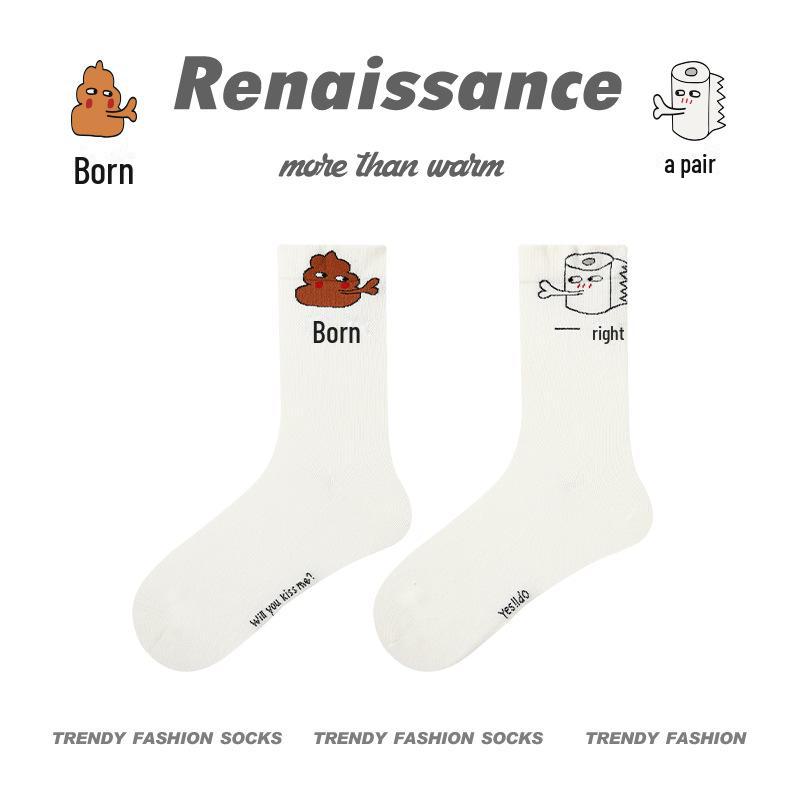 Renaissance Cartoon Funny Socks - Unisex Cotton Mid-Calf for Spring, Summer, Autumn