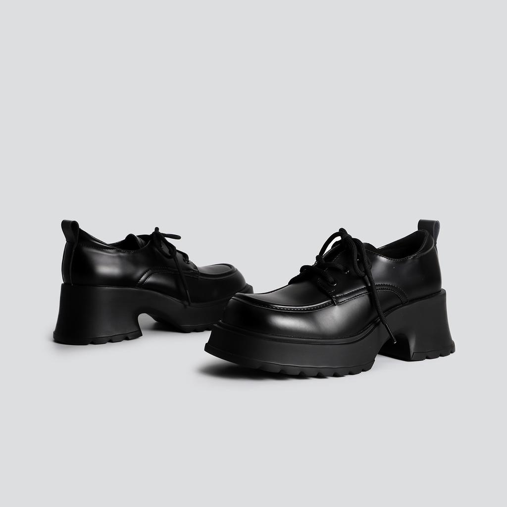 2025 spring new fashion outer wear thick heel small leather shoes women's platform solid color Mary Jane glossy fashion single shoes women