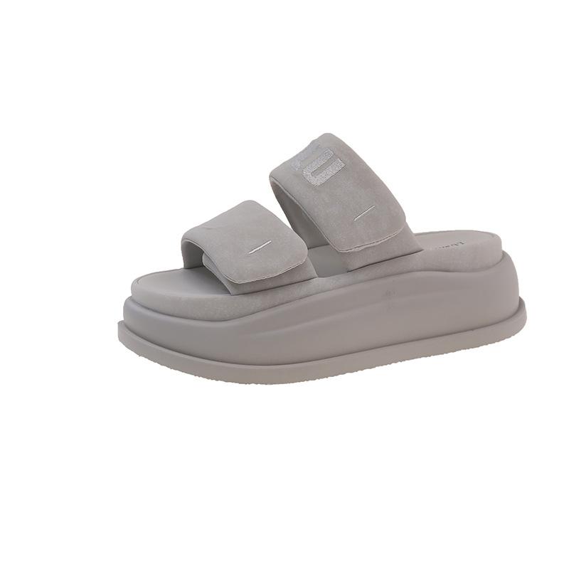 2025 new summer thick-soled heightening shoes one-word slippers women's versatile casual cool slippers Velcro not tired feet