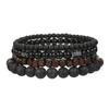 4Pcs/Set Black Gall Stone Volcanic Stone Wood Beads Multi-layer Men's Combination Elastic Bracelet For Couple Friends Jewelry