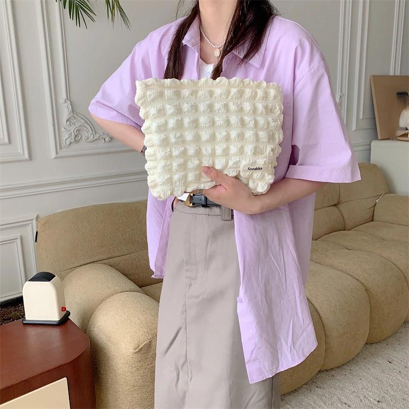 Fashion Women Solid Color Cosmetic Bag Large Capacity Make Up Storage Pouch Japan Style Zipper Makeup Bags Clutch Beauty Case