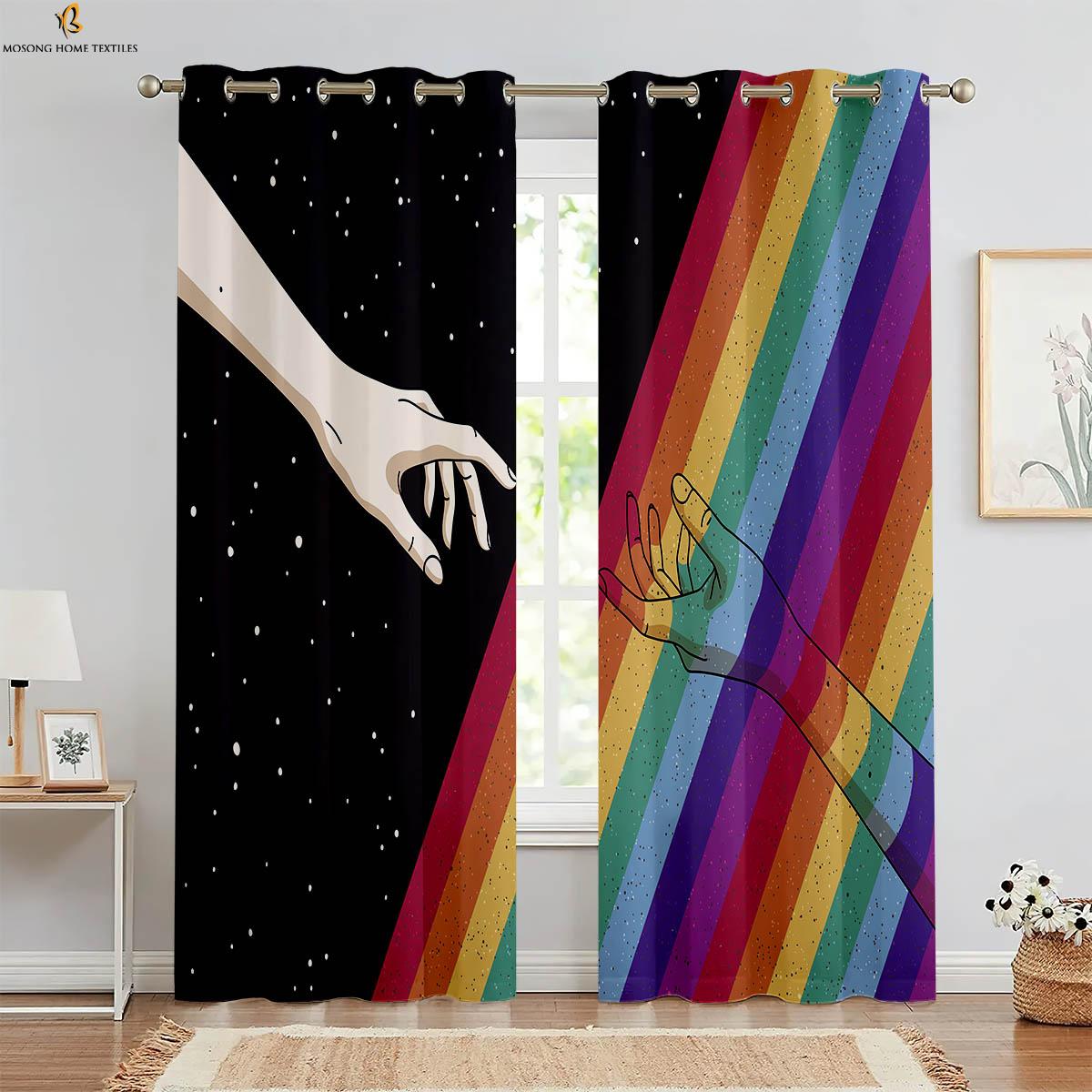 Bunte Regenbogen-Print Vorhänge Glänzend Zeitgenössischer Stil Minimalistischer Stil Schlafzimmer Wohnraum Küche Stangentasche Dekor Vorhänge 2 Stück W50xH130(CM)x2PCS&Rod pocket