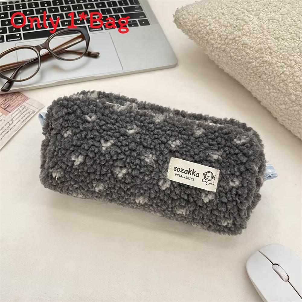 Plush Heart Pencil Case For Students With Large Capacity Storage Bag For School Supplies