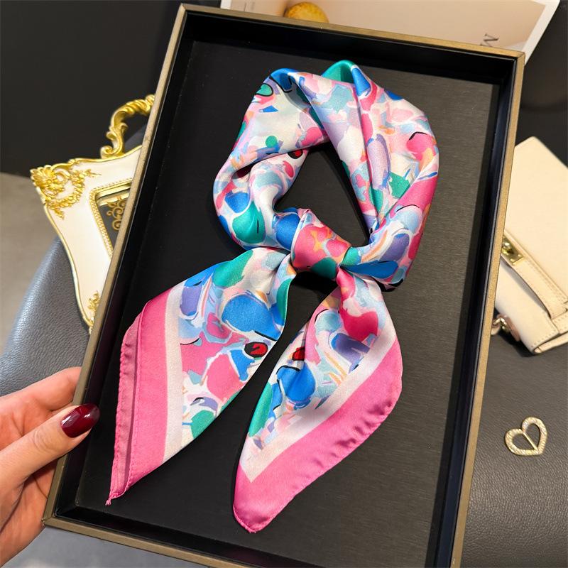 2025 New Luxury Fashion Print 70*70cm Square Scarf Women Soft Satin Hairband Neckerchief Tie Female Headband Foulard Bag Ribbon