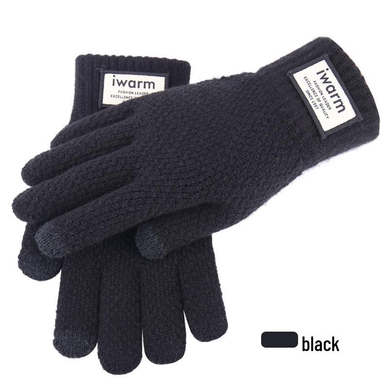 Men's Thick Knitted Wool Touchscreen Cycling Gloves - Warm, Cold-Proof, Plus Velvet for Winter Outdoor Use