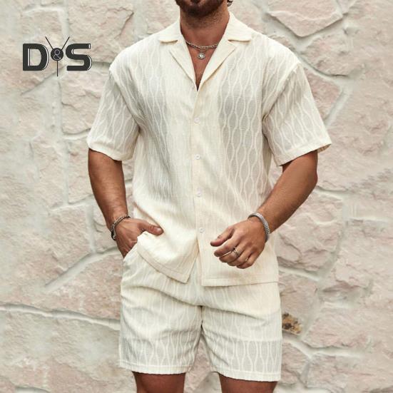 2 Teile/satz Männer Sommer Outfit Revers Kurzarm Knöpfe Knopfleiste Hemd Elastische Taille Shorts Set Einfarbig Trainingsanzug