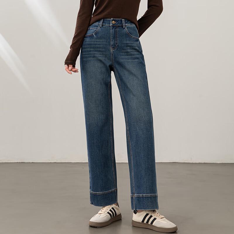 FanZhen Women's Blue High-Waist Straight-Leg Ankle Jeans