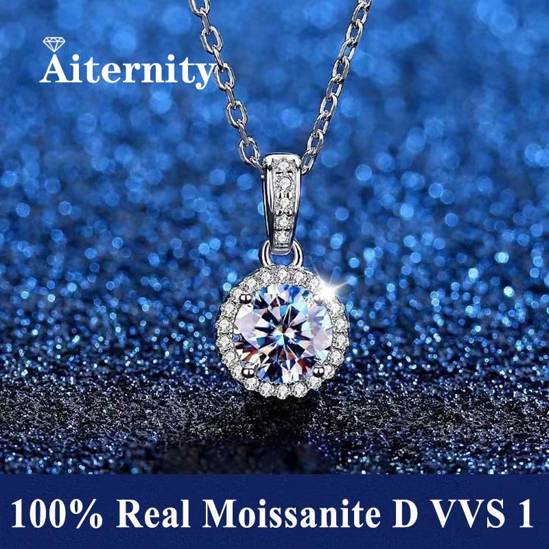 

925 Sterling Silver Necklace Pendant 100% Real Moissanite for Women Fashion Clavicle Chain Necklaces Wedding Party Jewelry Gift 0.5ct with box