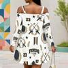 Women Plus Size Cold Shoulder Long Sleeve Surf Printed White Dress