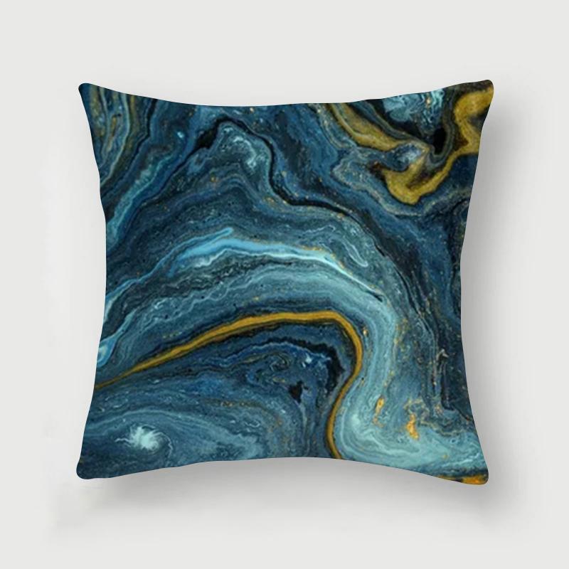 Nordic Blue Marble Polyester Pillowcase Sea Rock Texture Bedside Sofa Chair Throw Pillow Cushion Cover Home Decor Cushion Cover