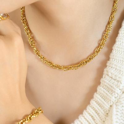 Interlocking Exaggerated Thick Chain Jewelry Titanium Steel Gold-Plated Geometric Hollow Necklace Bracelet Jewelry Set