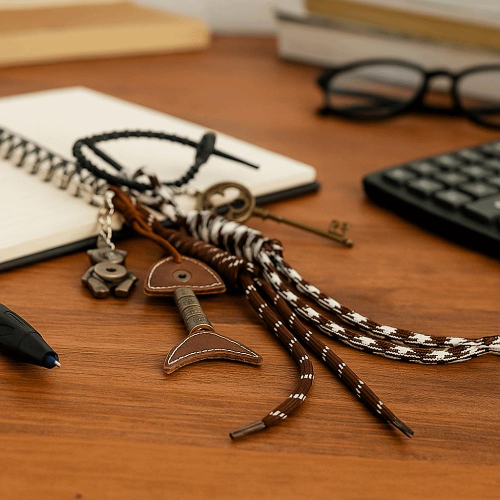 Bag Hanging Leather Fishbone Keychain Handmade Woven Ropes Keyring  Jewelry Accessories