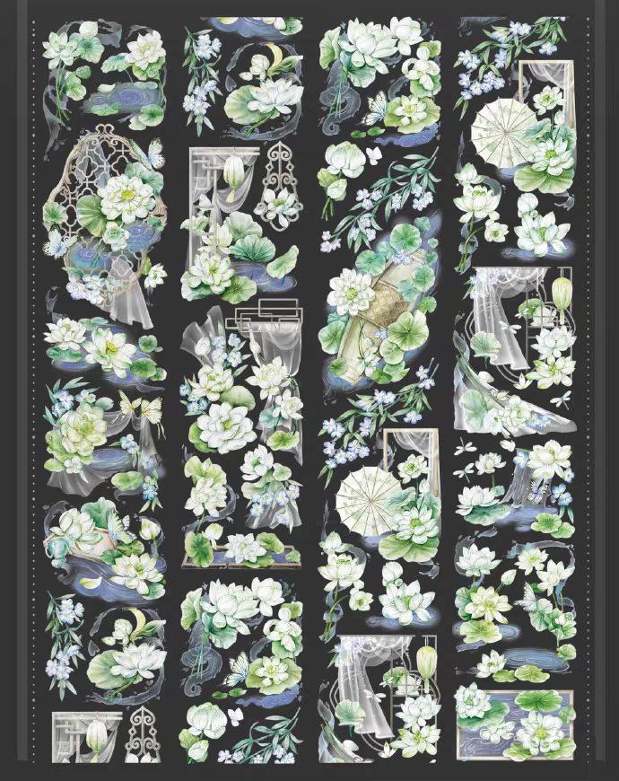 Falling Sunset Tide Washi Tape & Stickers for Journals: Flowing Hemp Ancient Style