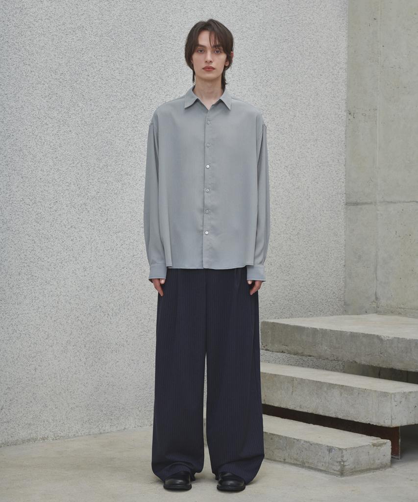 GLW Double-Pleat Wide Striped Slacks Navy