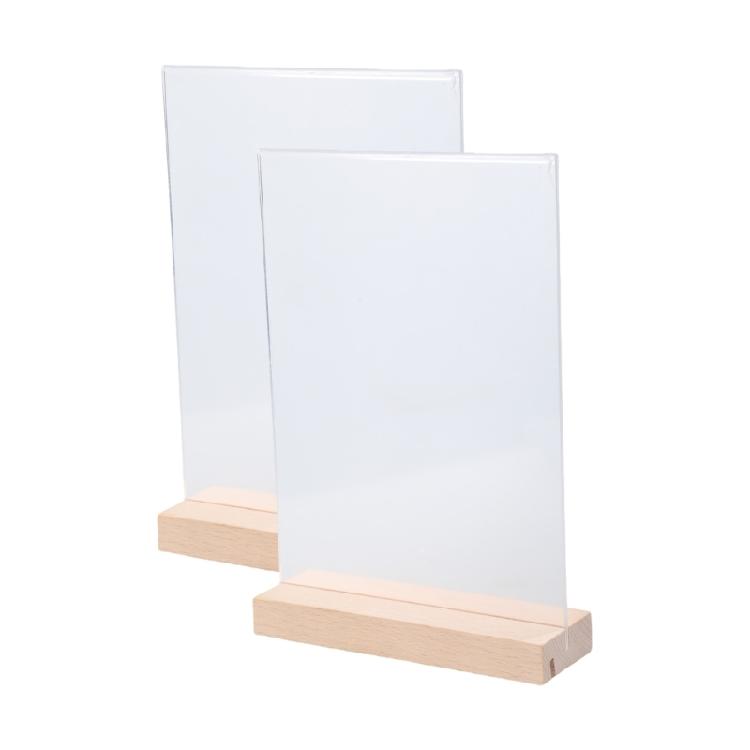 2PCS Acrylic Display Stand Clear Poster Display Stand with Wood Base for Offices School Wedding Restaurant Store Cafe