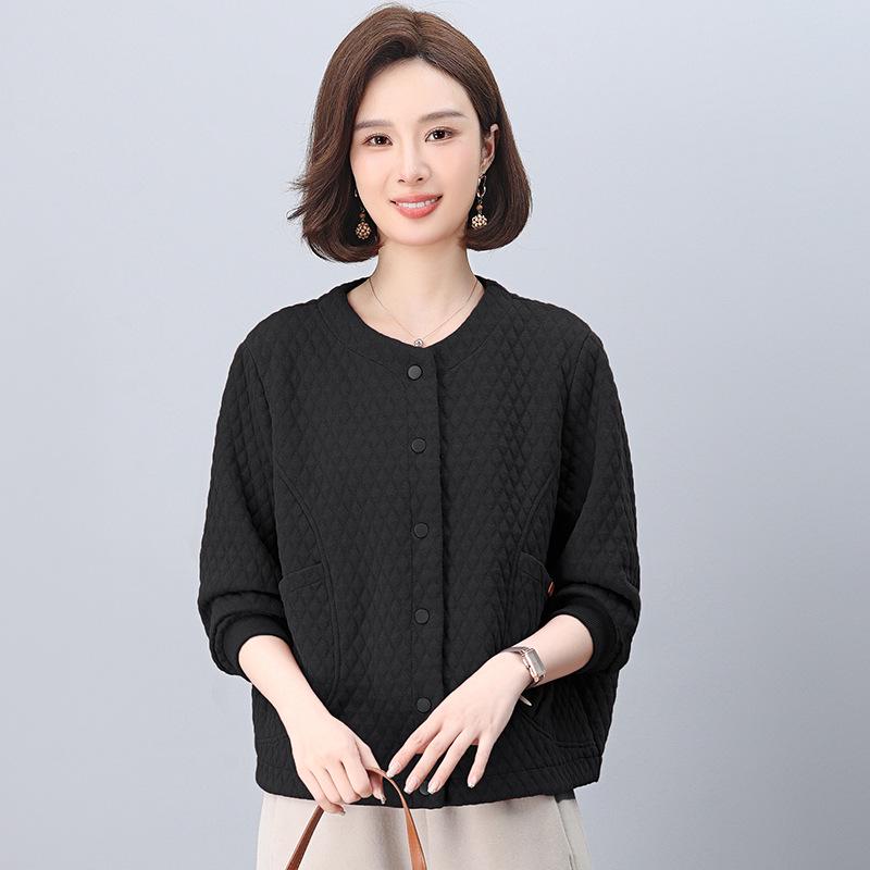 

2025 Женская весенне-осенняя короткая повседневная куртка, омолаживающая для мам среднего возраста L чёрный