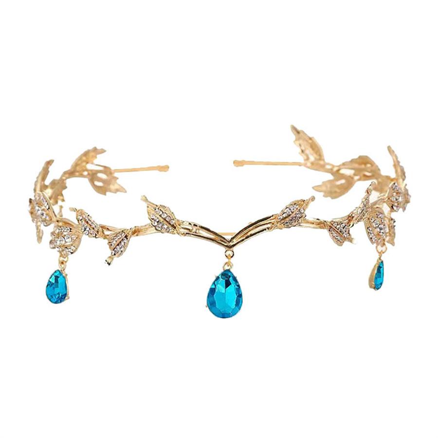 Luxury Crystal Leaf Water Droplets with Women's Leaves Alloy Bride Brow Pendant Crown Princess Headband Hair Accessories Gift