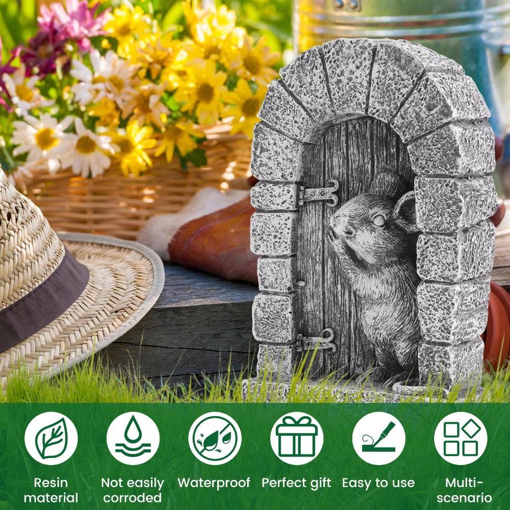 Cartoon Mouse Door Statue Easy Installation Garden Animal Sculptur Adorable Mouse Figurine  Yard