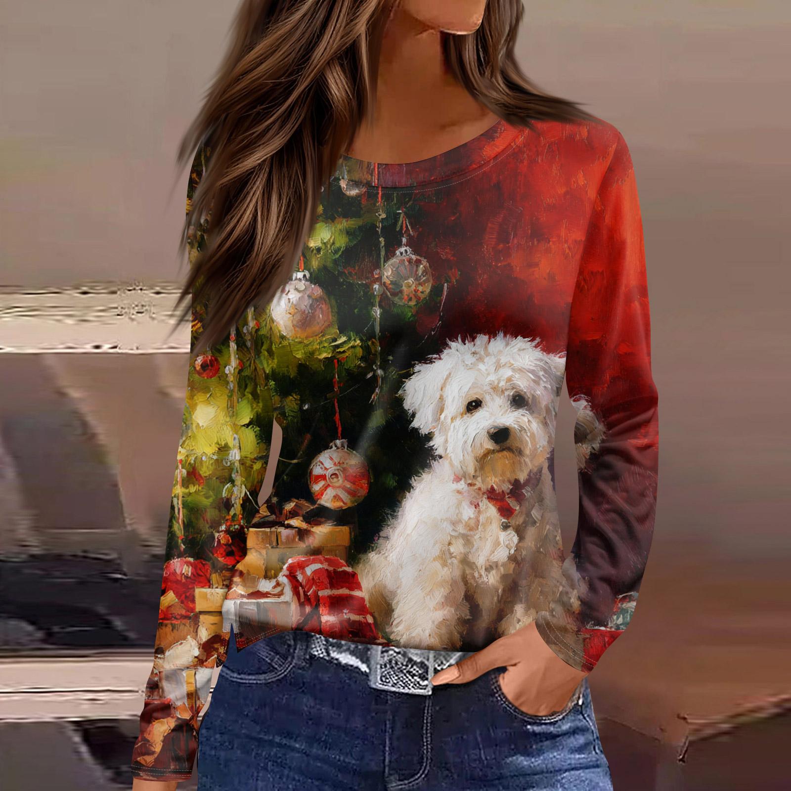 

Женская модная повседневная свободная футболка с принтом и круглым вырезом с разрезом и длинным рукавом, женский топ XL винный