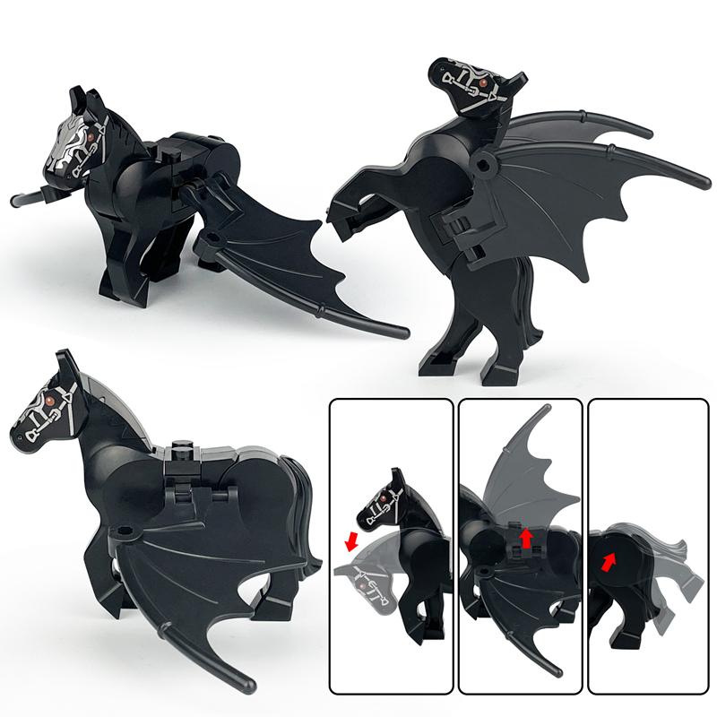 2PCS/SET NEW Magic Scene Pegasus Wings Black White Warhorse Horse Parts Building Blocks Classic Model Sets Bricks Kids Kits