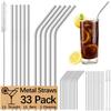 33 Pack of Metal Straws Reble,15 Straight +15 Bent 8.5 Inch Stainless Steel Straws, 3 Cleaning Brushes Included, Perfectly Compatible with 20oz Cup