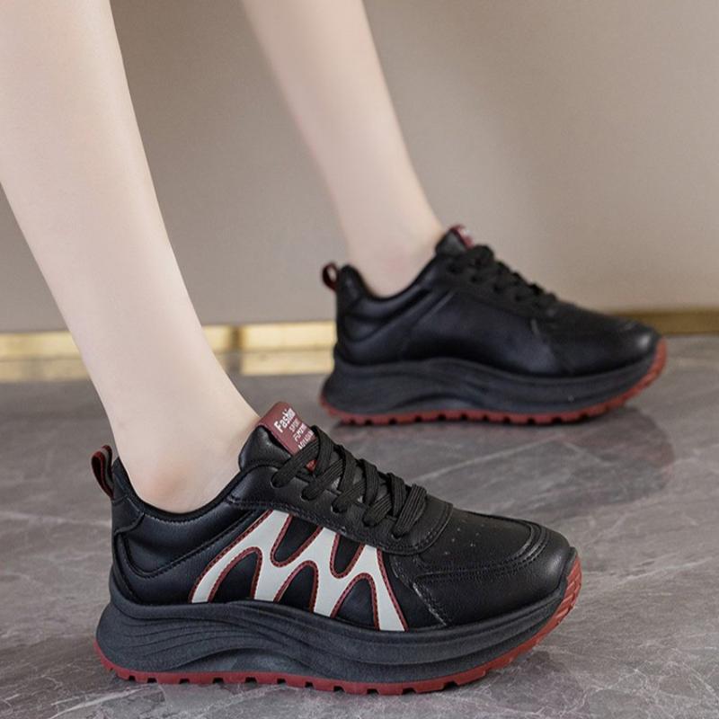Spring, Summer, Autumn and Winter Women's Low-top Round-toe Lace-up White Shoes