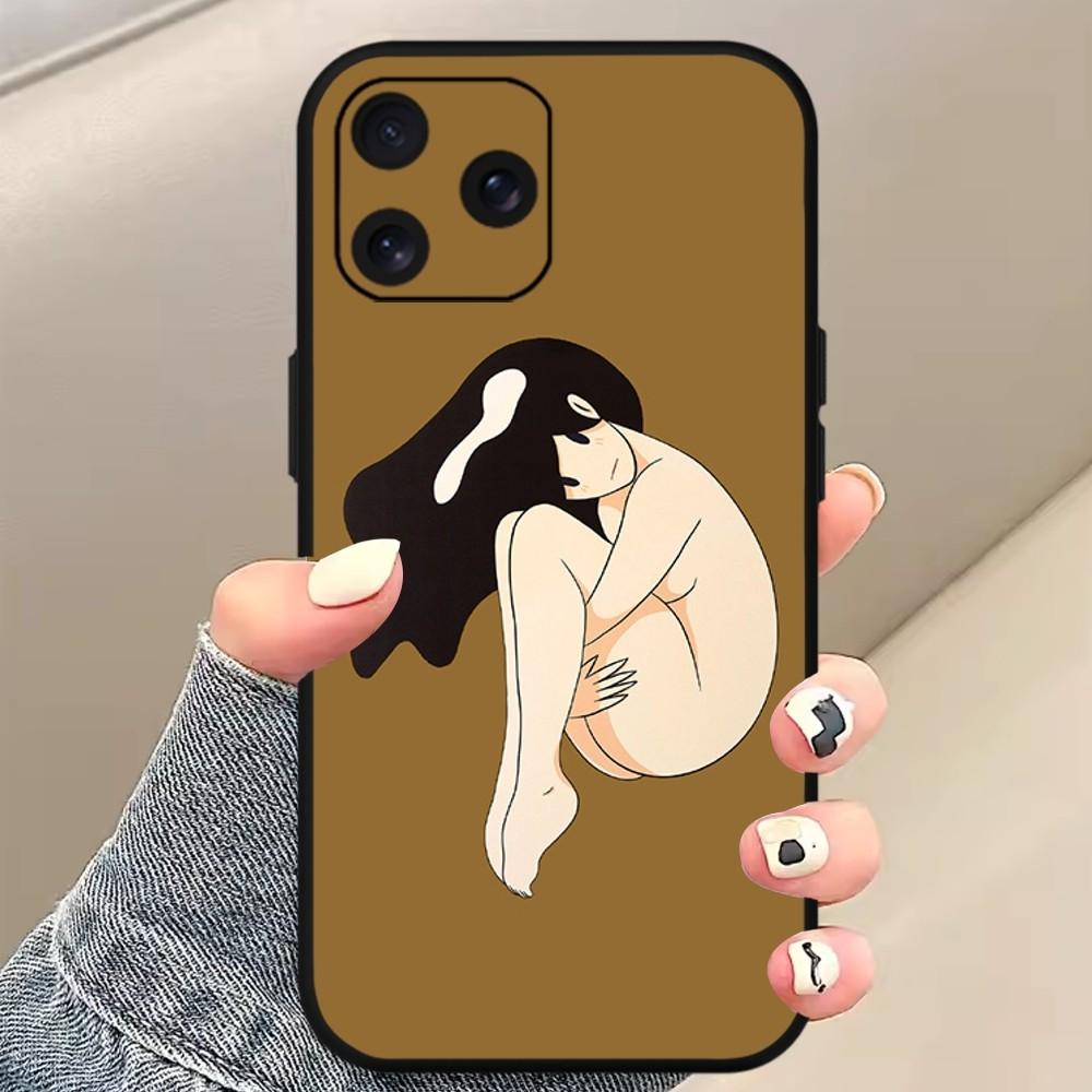 Amano Takeru Girl Art Phone Case For iPhone Mini 11 12 13 14 15 Pro XS Max X Plus SE XR Black Soft Shell